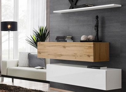 Wohnwand 130 cm Designer 2x Wandschrank Garnitur Set Möbel Holz Wohnzimmer